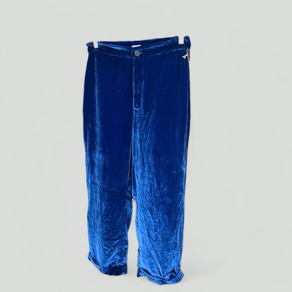 Warm NWT size 2‎ electric blue velvet pleated cuffed trousers